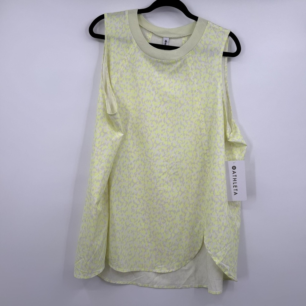 Athleta Tank Tunic Womens 2X Yellow Animal Print Lined Stretch Woven Summer